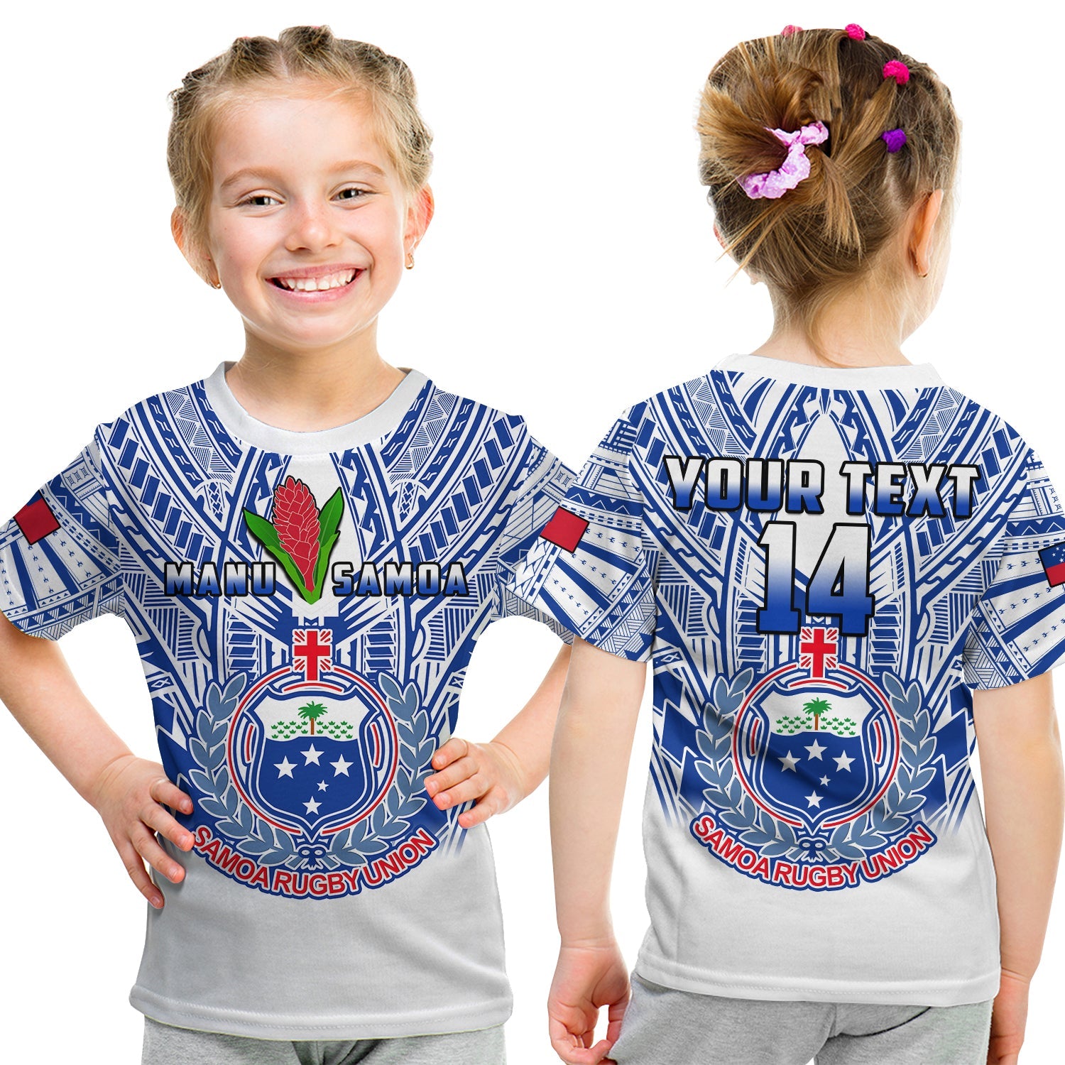 (Custom Text And Number) Samoa Rugby T Shirt KID Manu Samoa 7s Ginger White Polynesian LT14 Youth XL Size14 - Polynesian Pride