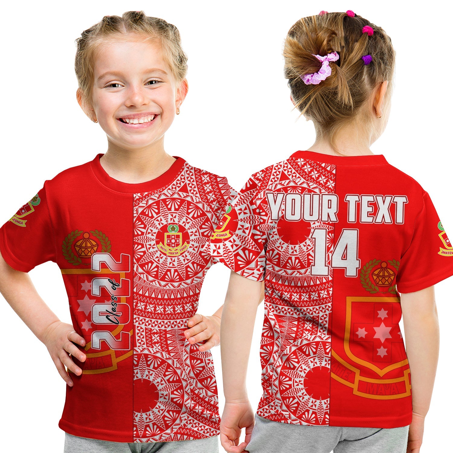 (Custom Text And Number) Kolisi Tonga High School T Shirt KID Class Of Year Tongan Ngatu Pattern LT14 Youth XL Size14 - Polynesian Pride