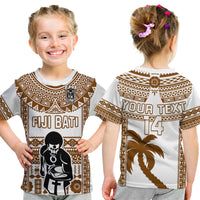 Custom Text And Number Fiji Rugby T Shirt KID Pacific The Bati Brown Fijian Tapa LT14 - Polynesian Pride