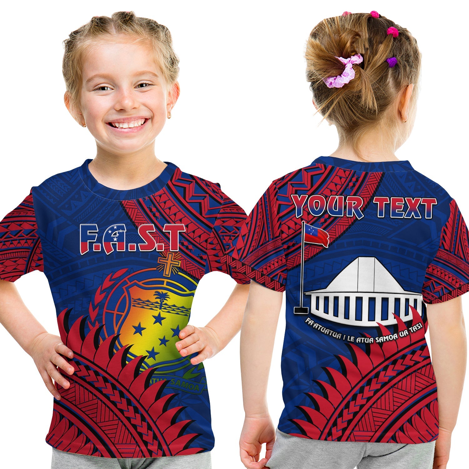 (Custom Personalised) F.A.S.T Samoa T Shirt KID Samoan Coat Of Arms Polynesian Pattern LT14 Youth XL Size14 - Polynesian Pride