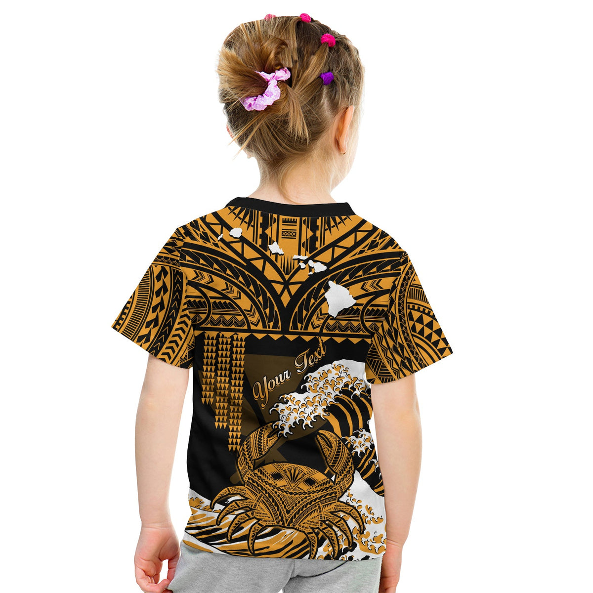 (Custom Personalised) Hawaii T Shirt KID Kakau Polynesian Crab With Waves Ver.02 LT14 - Polynesian Pride
