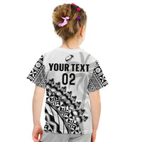 (Custom Text And Number) Fiji Rugby T Shirt KID Fijian Cibi Dance Tapa Pattern White LT14 - Polynesian Pride