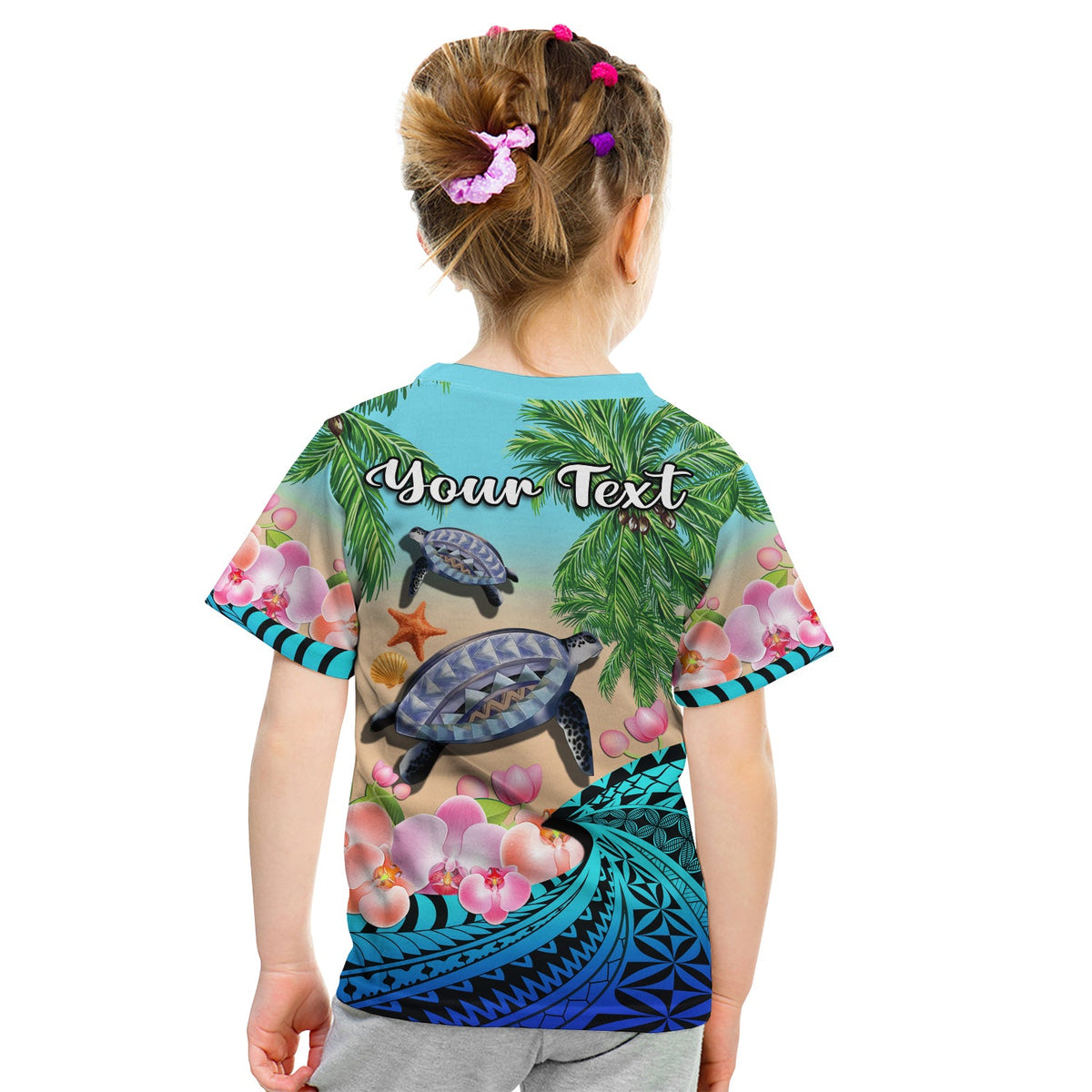 Custom Polynesian Turtle Coconut Tree and Orchids T Shirt LT14 - Polynesian Pride