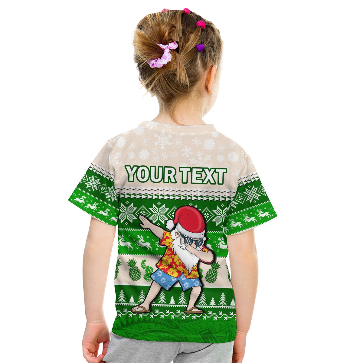 (Custom Personalised) Hawaii Mele Kalikimaka T Shirt KID Dabbing Santa Green Merry Christmas LT14 - Polynesian Pride
