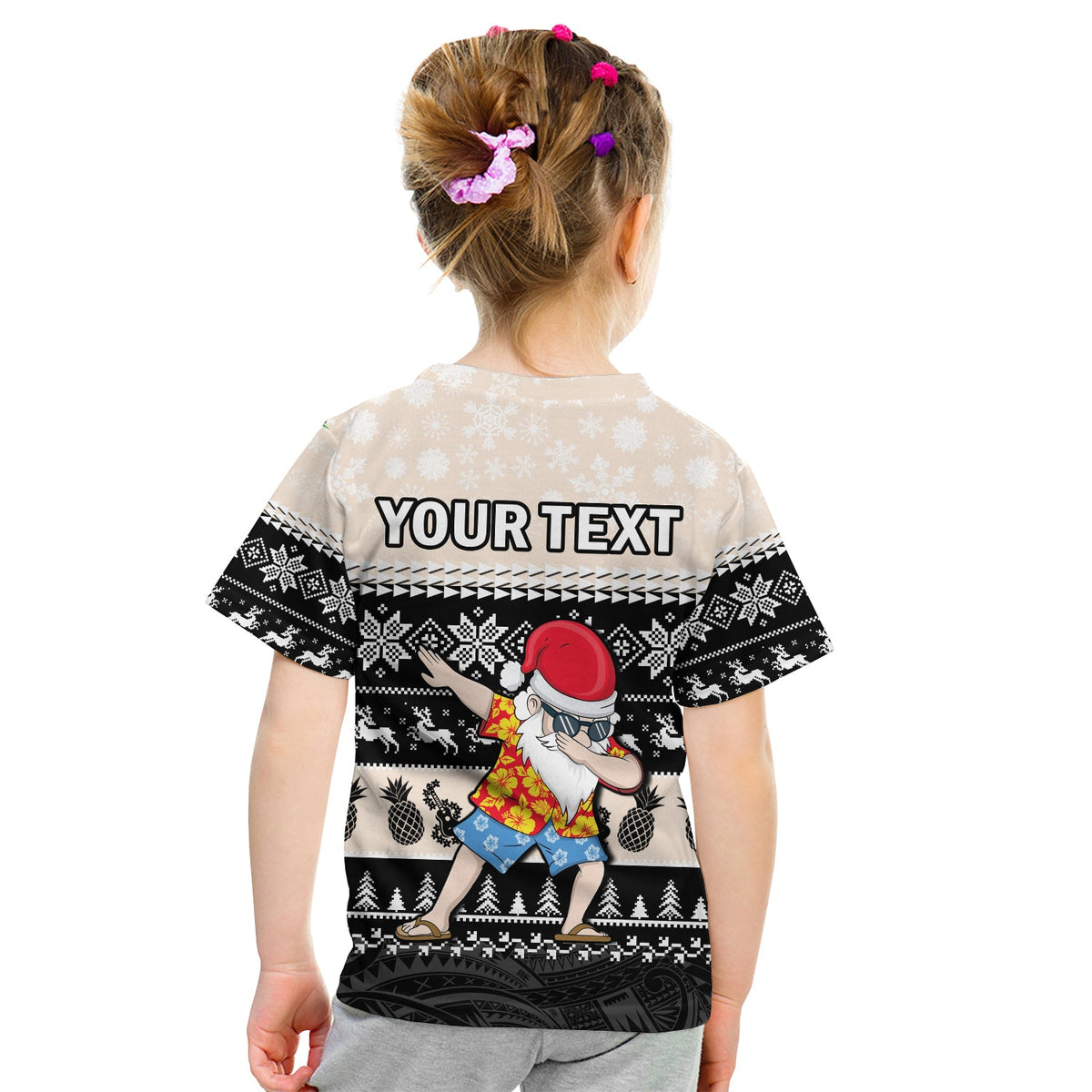 (Custom Personalised) Hawaii Mele Kalikimaka T Shirt KID Dabbing Santa Black Merry Christmas LT14 - Polynesian Pride