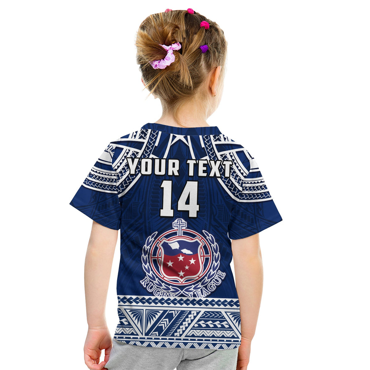 (Custom Personalise Text and Number) Samoa Rugby T Shirt KID Toa Samoa Pacific Sporty LT14 - Polynesian Pride