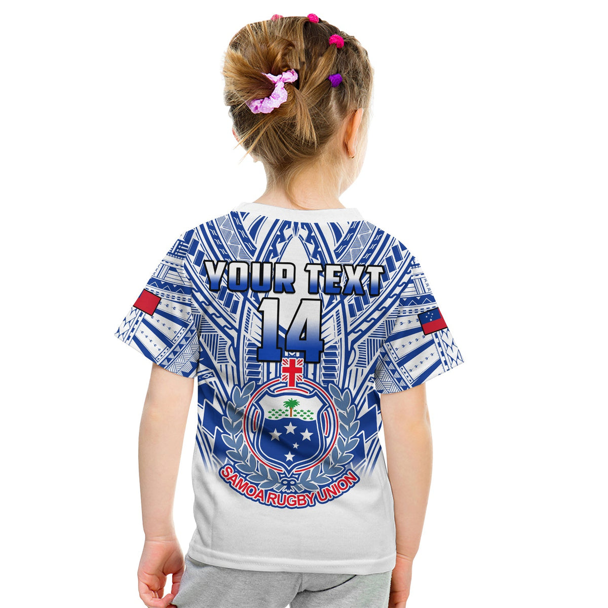 (Custom Text And Number) Samoa Rugby T Shirt KID Manu Samoa 7s Ginger White Polynesian LT14 - Polynesian Pride
