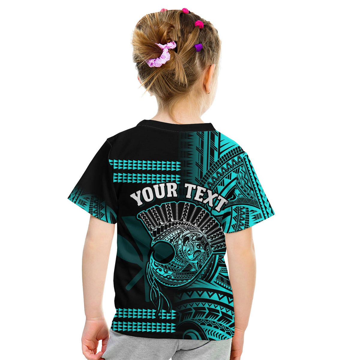 Custom Hawaii T Shirt Kakau Warrior Helmet Gradient Turquoise Polynesian LT14 - Polynesian Pride