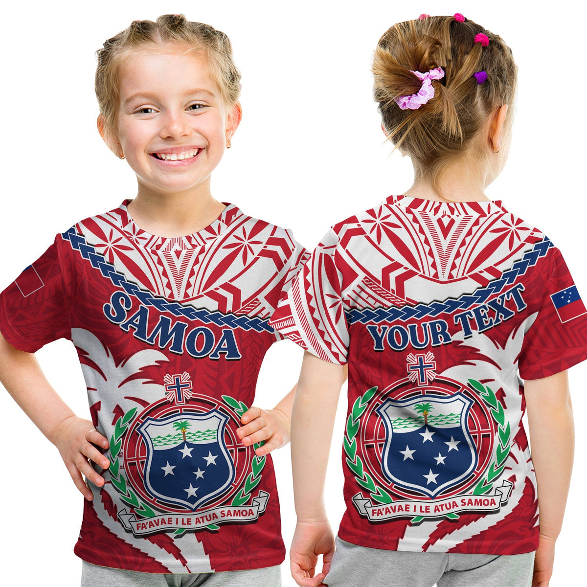 Custom Samoa T Shirt Samoan Coat of Arms With Coconut Red Style LT14 Kid Red - Polynesian Pride