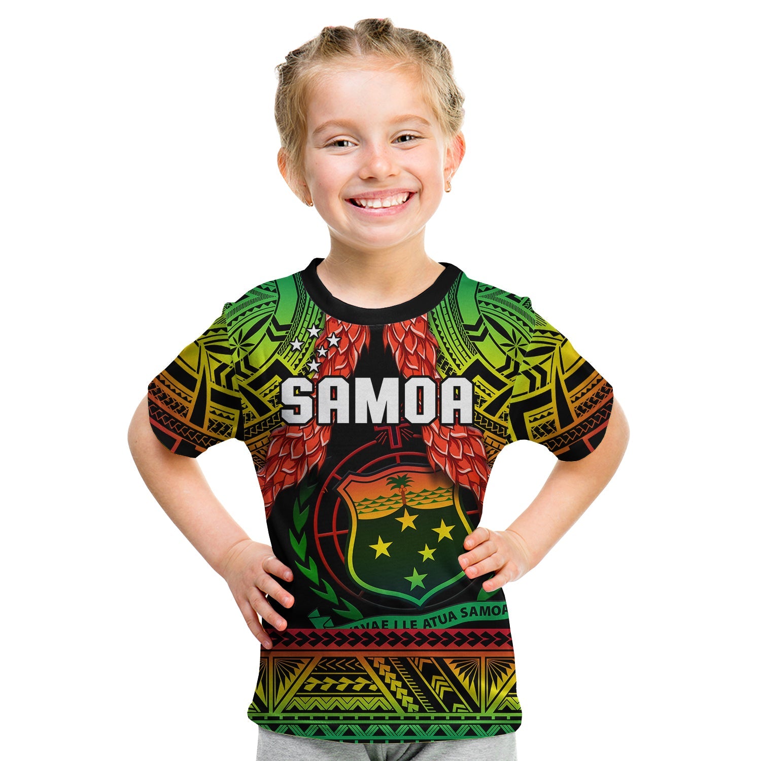 Samoa Rugby T Shirt KID Teuila Torch Ginger Gradient Style LT14 - Polynesian Pride