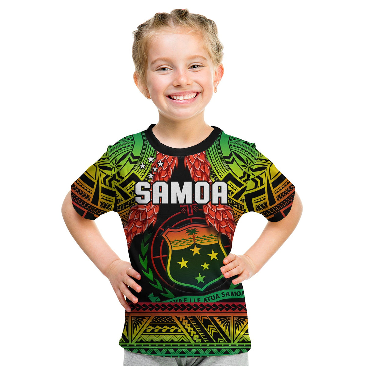 Samoa Rugby T Shirt Teuila Torch Ginger Gradient Style LT14 Kid Black - Polynesian Pride
