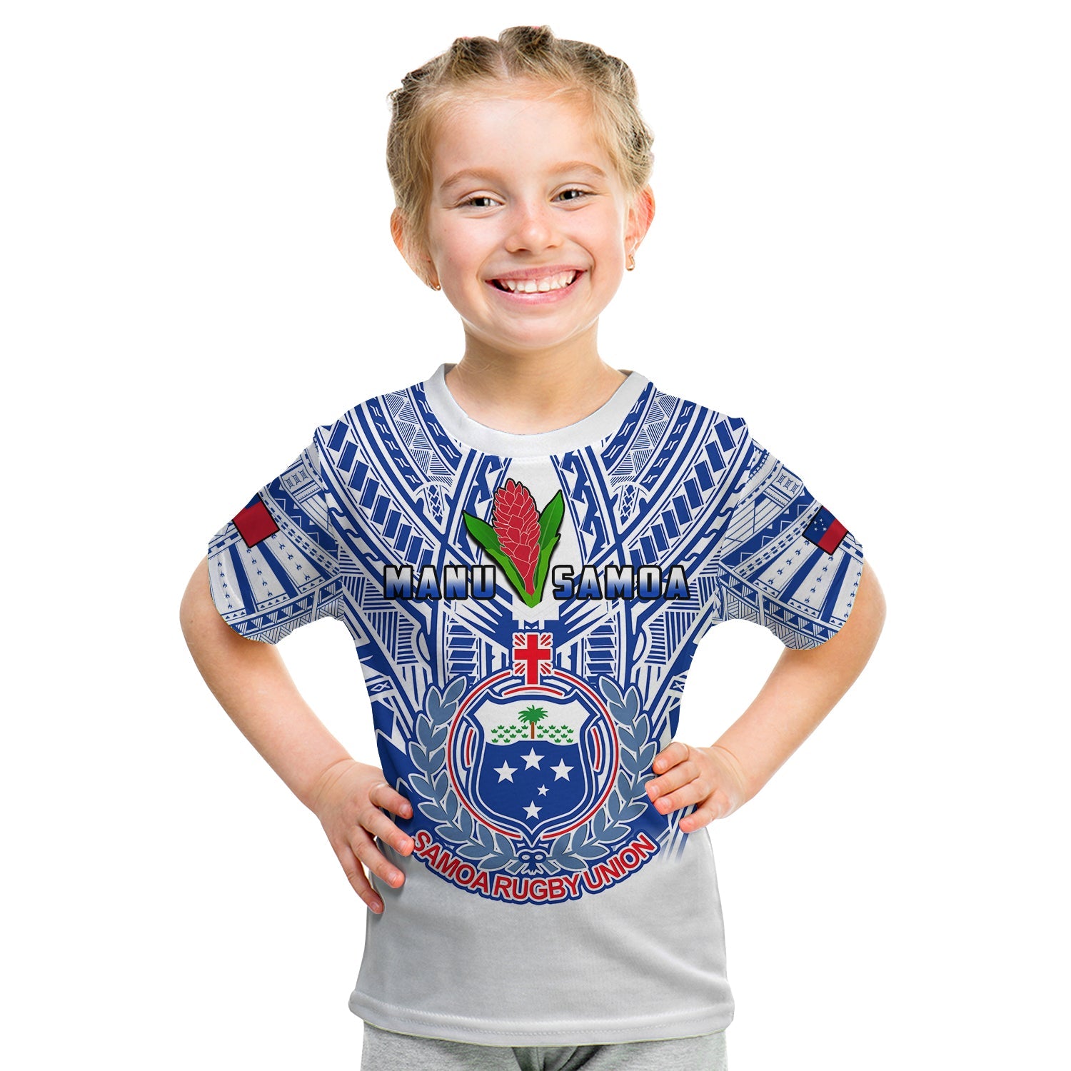 Samoa Rugby T Shirt KID Manu Samoa 7s Ginger White Polynesian LT14 Youth XL Size14 - Polynesian Pride