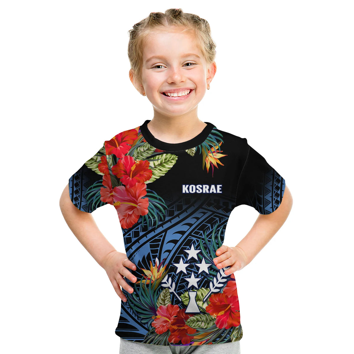 Kosrae State T Shirt KID FSM Hibiscus Flowers Mix Polynesian LT14 Youth XL Size14 - Polynesian Pride