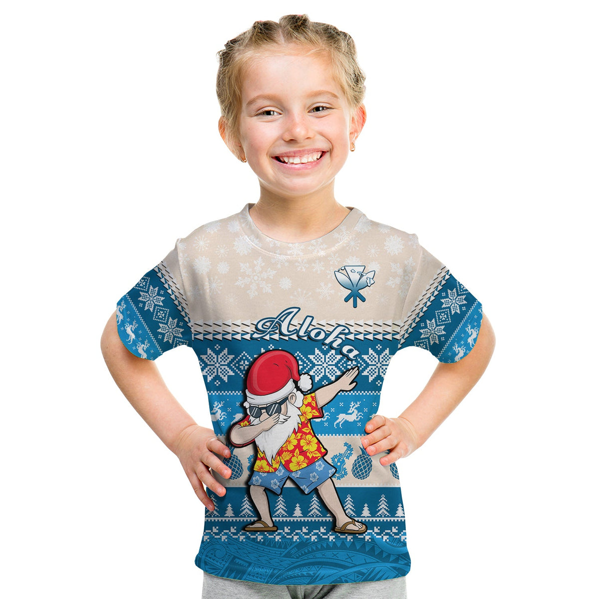 Hawaii Mele Kalikimaka T Shirt Dabbing Santa Blue Merry Christmas LT14 - Polynesian Pride