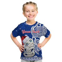 Custom New Zealand Christmas T Shirt Hei Tiki Blue Pohutukawa Meri Kirihimete LT14 - Polynesian Pride
