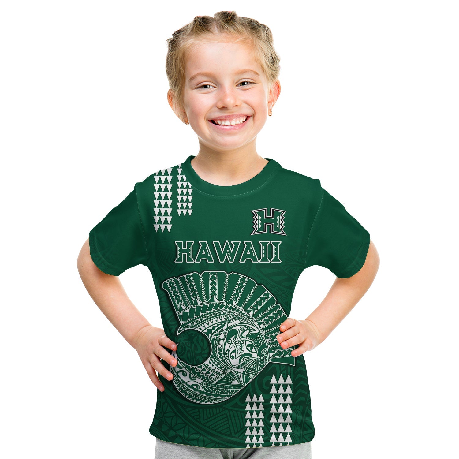 Hawaii Football T Shirt KID Kakau Rainbow Warriors Helmet LT14 - Polynesian Pride
