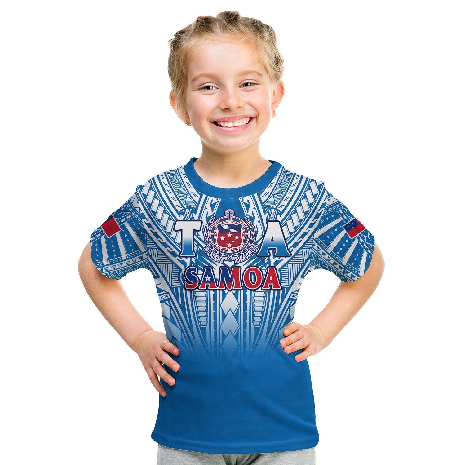 Samoa Rugby T Shirt KID Toa Samoa Polynesian Pacific Blue Version LT14 - Polynesian Pride