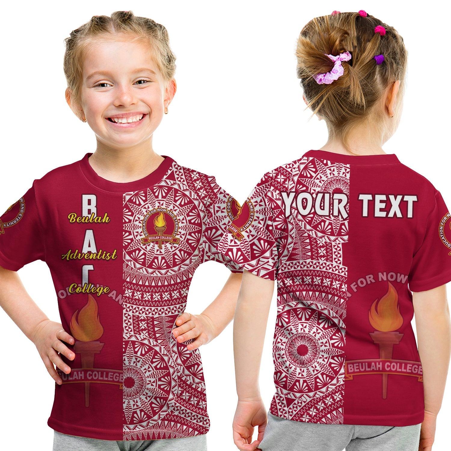 (Custom Personalised) Beulah Tonga College T Shirt KID Tongan Ngatu Pattern LT14 - Polynesian Pride