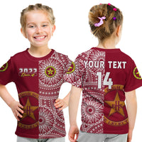 (Custom Text and Number) Tonga Eua High School T Shirt Class of Year Tongan Ngatu Pattern LT14 Kid Maroon - Polynesian Pride