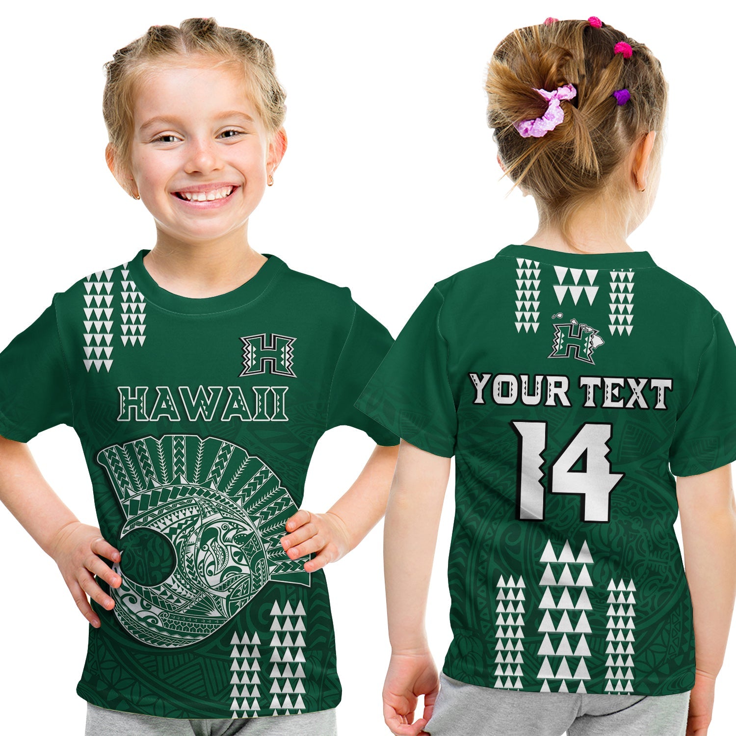 (Custom Text And Number) Hawaii Football T Shirt KID Kakau Rainbow Warriors Helmet LT14 - Polynesian Pride