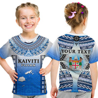 Personalised Fiji T Shirt Kaiviti Fijian Special Tapa Pattern LT14 Kid Blue - Polynesian Pride
