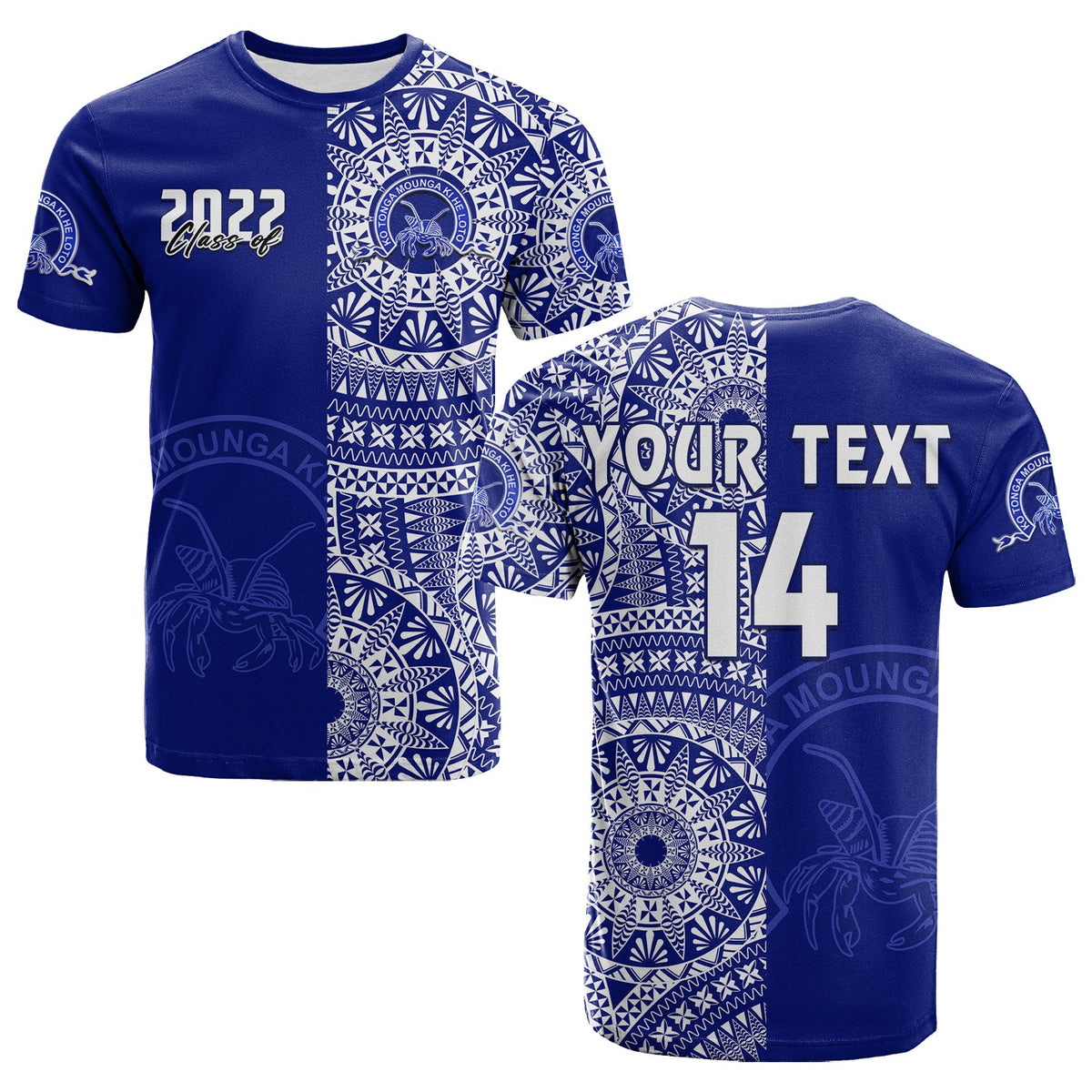 (Custom Text and Number) Queen Salote Tonga College T Shirt Class of Year Tongan Ngatu Pattern LT14 Adult Blue - Polynesian Pride