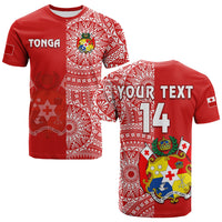 (Custom Text and Number) Tonga T Shirt Tongan Coat of Arms Ngatu Pattern LT14 Adult Red - Polynesian Pride