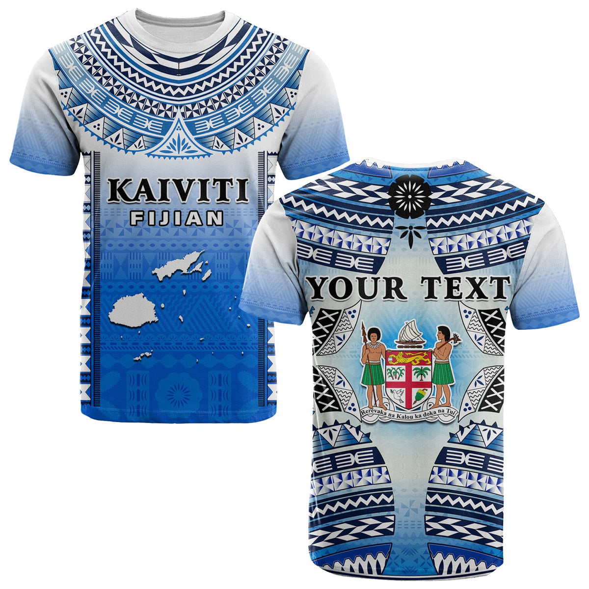 Personalised Fiji T Shirt Kaiviti Fijian Special Tapa Pattern LT14 Adult Blue - Polynesian Pride
