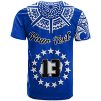(Custom Text and Number) Rarotonga Cook Islands T Shirt Turtle and Map Style Blue LT13 - Polynesian Pride