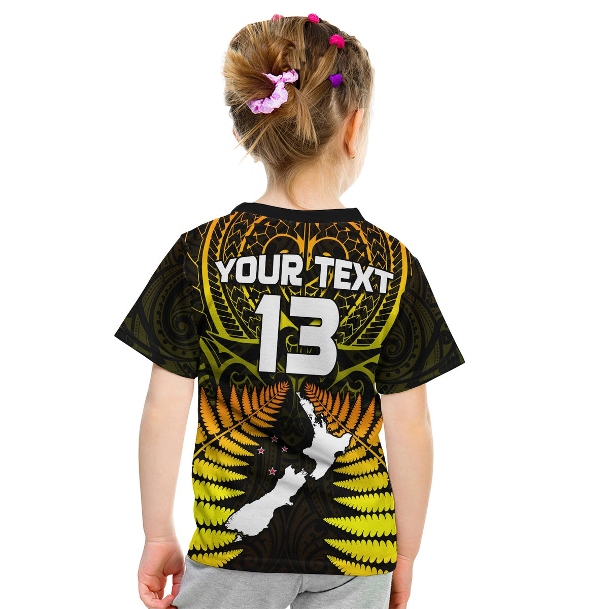 (Custom Text and Number) Aotearoa Fern T Shirt New Zealand Hei Tiki Gold Style LT13 - Polynesian Pride