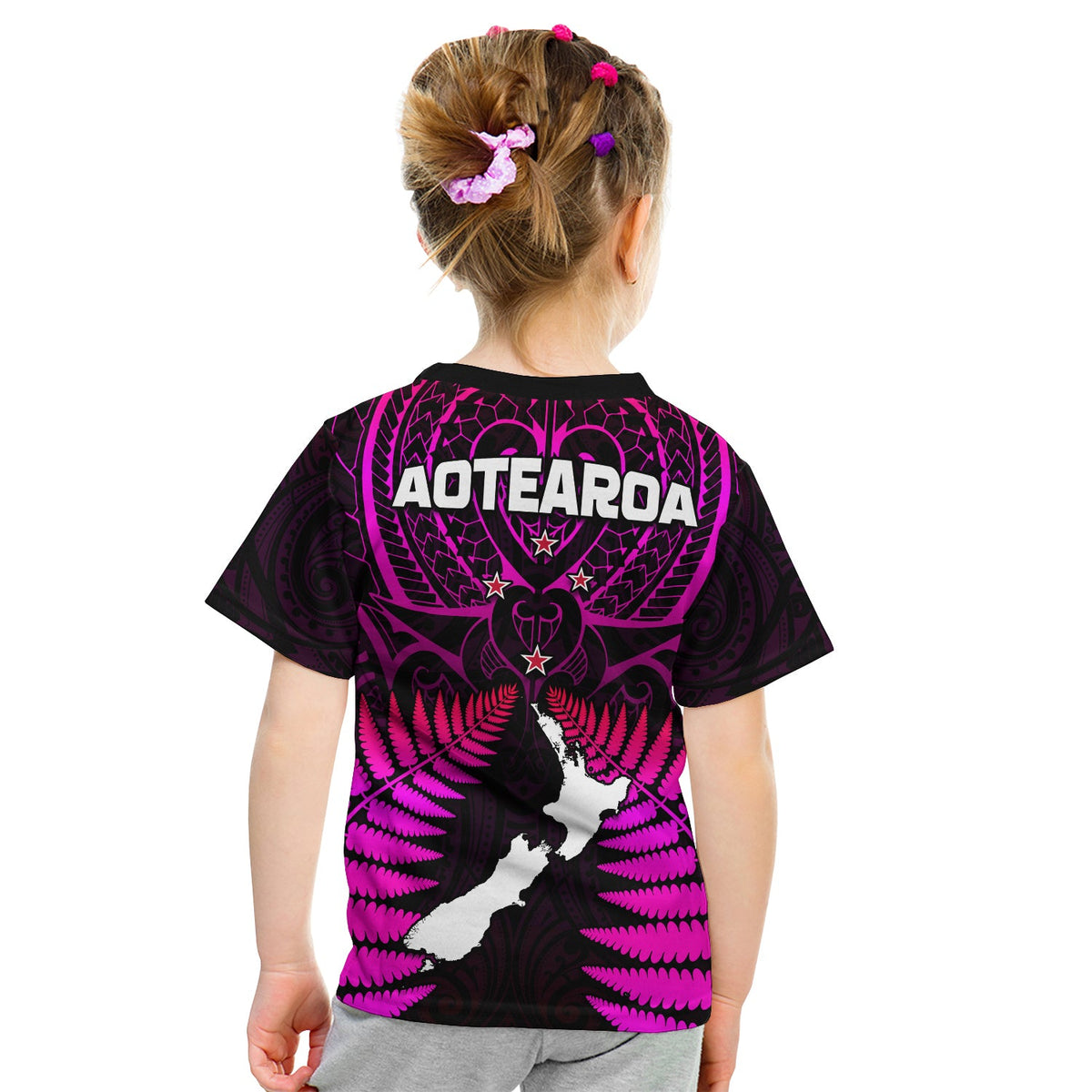Aotearoa Fern T Shirt KID New Zealand Hei Tiki Purple Style LT13 - Polynesian Pride