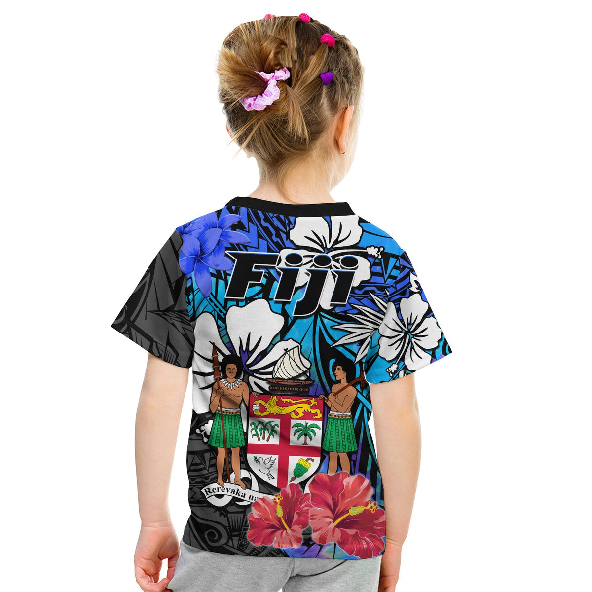 Fiji Tie Dye T Shirt KID Polynesian Blue Tribal Creative Tropical Flowers LT13 - Polynesian Pride