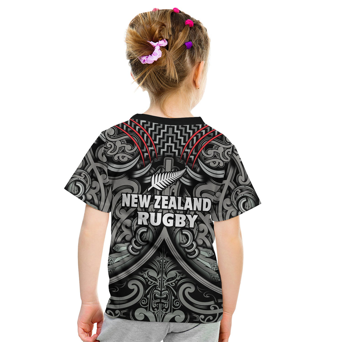 New Zealand Silver Fern Rugby T Shirt KID All Black NZ Maori Pattern LT13 - Polynesian Pride