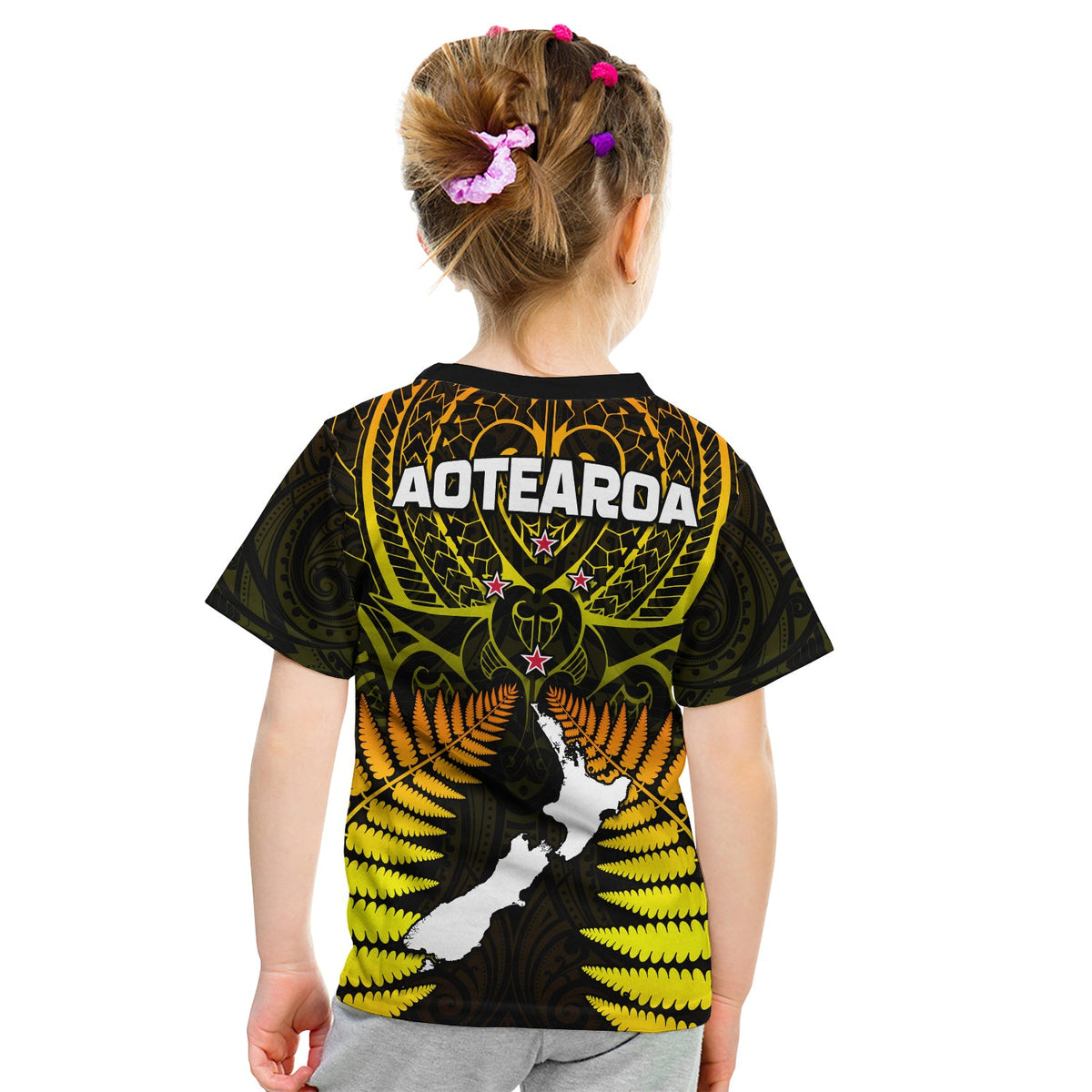 Aotearoa Fern T Shirt New Zealand Hei Tiki Gold Style LT13 - Polynesian Pride
