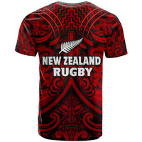 New Zealand Silver Fern Rugby T Shirt All Black Red NZ Maori Pattern LT13 - Polynesian Pride
