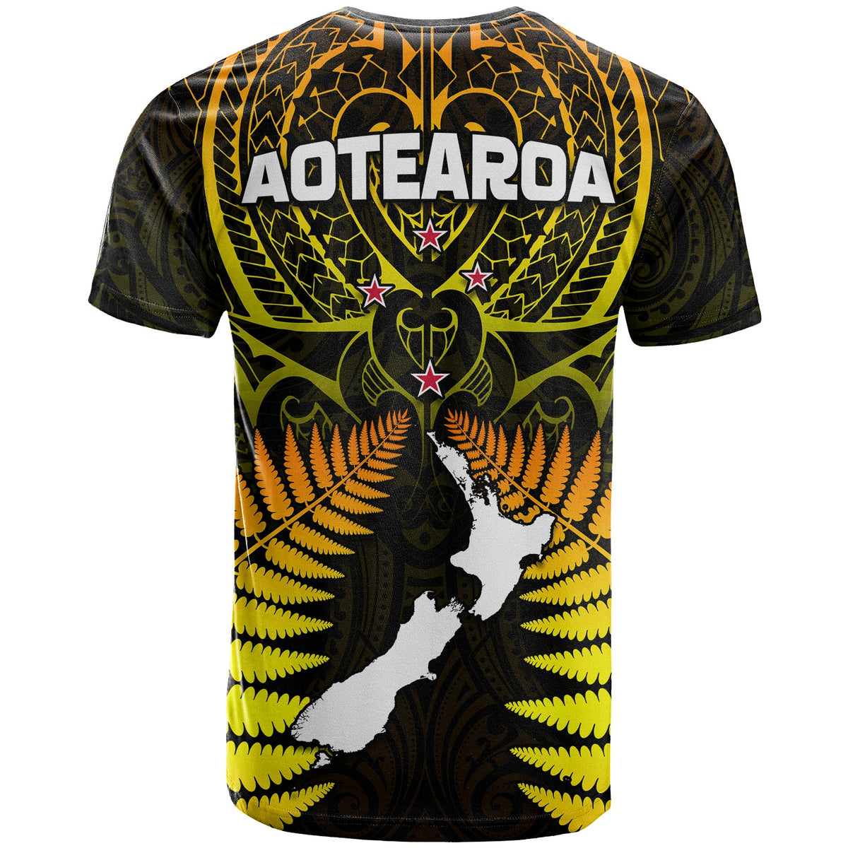 Aotearoa Fern T Shirt New Zealand Hei Tiki Gold Style LT13 - Polynesian Pride