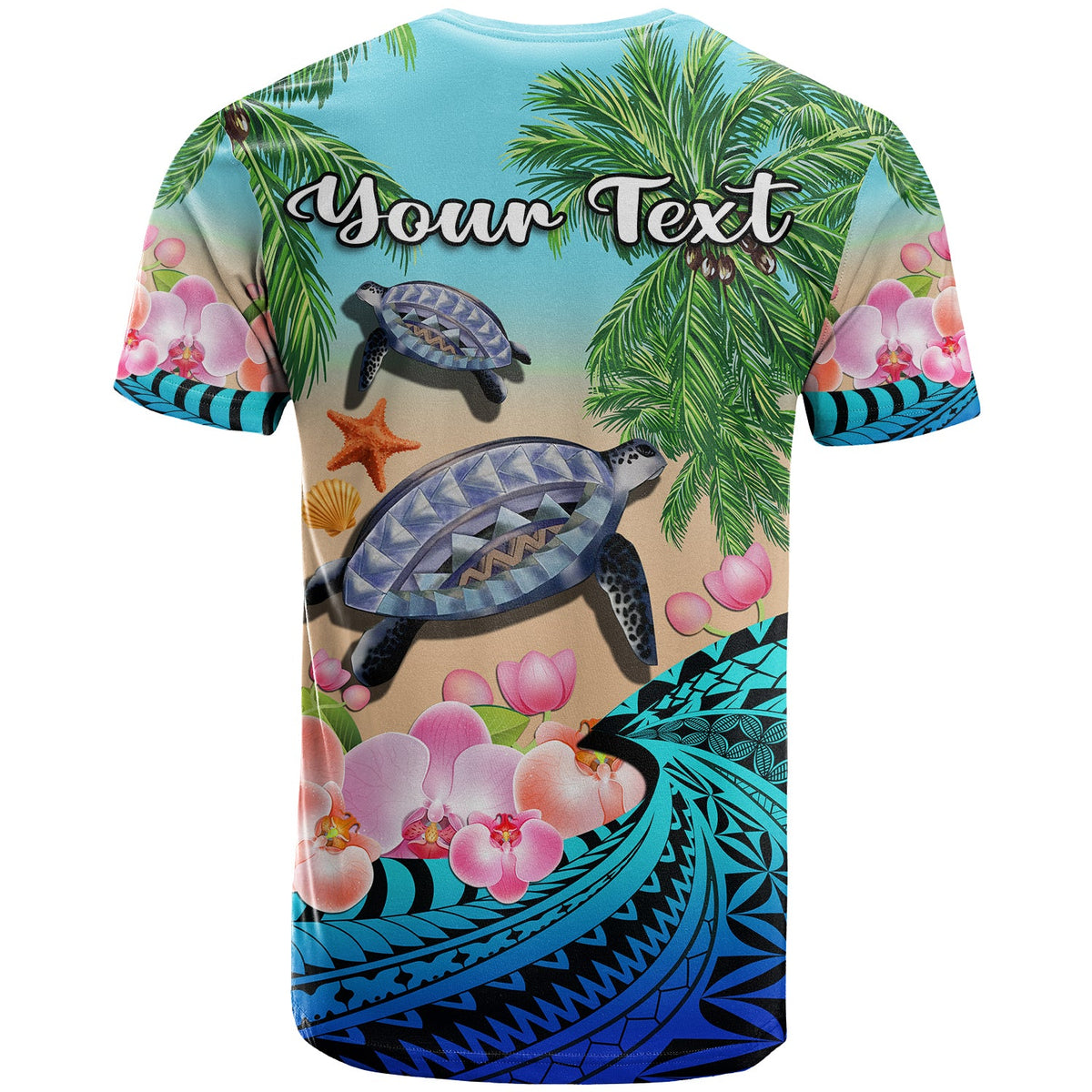 Custom Polynesian Turtle Coconut Tree and Orchids T Shirt LT14 - Polynesian Pride