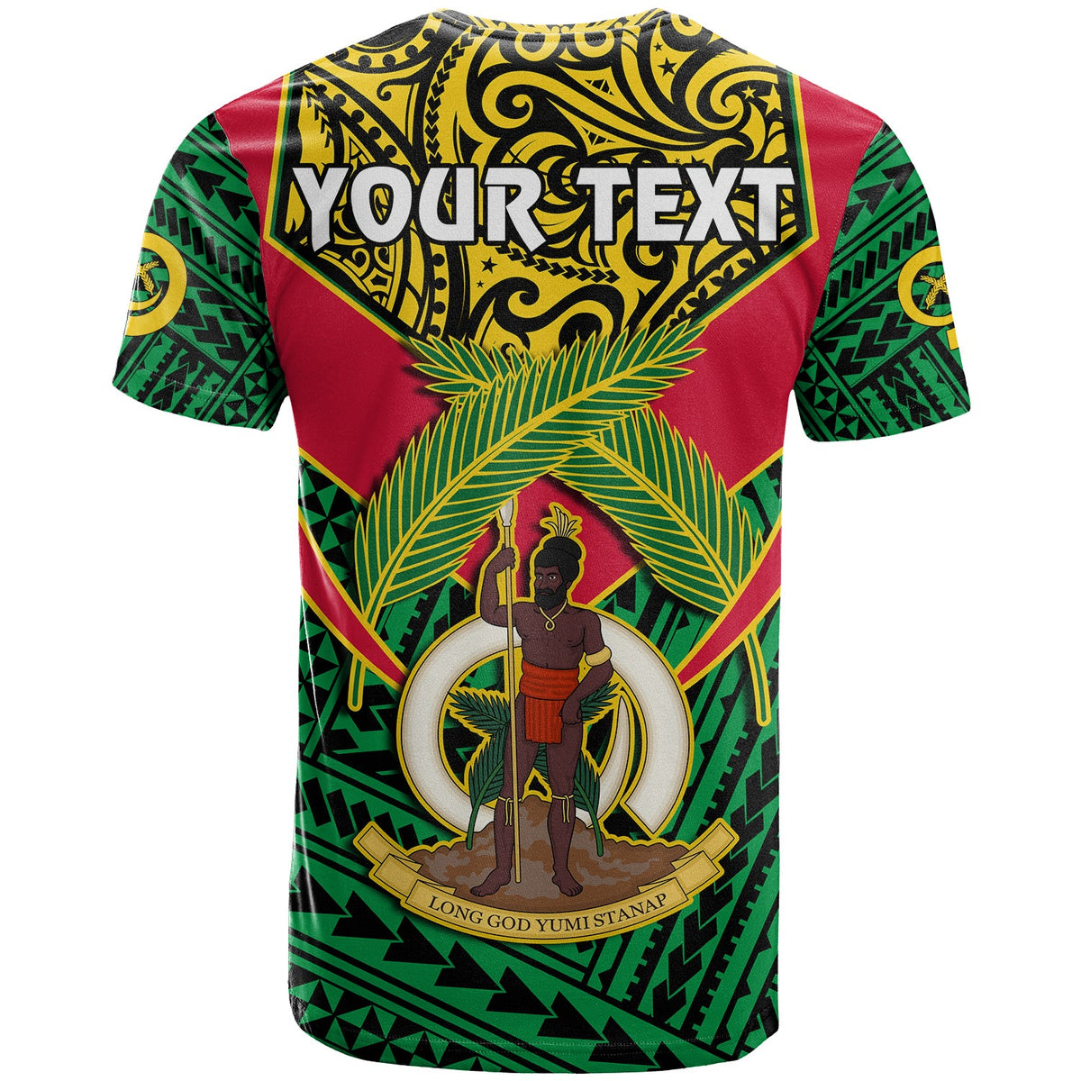 Custom Vanuatu Rugby T Shirt Coat of Arms Polynesian Pattern LT14 - Polynesian Pride