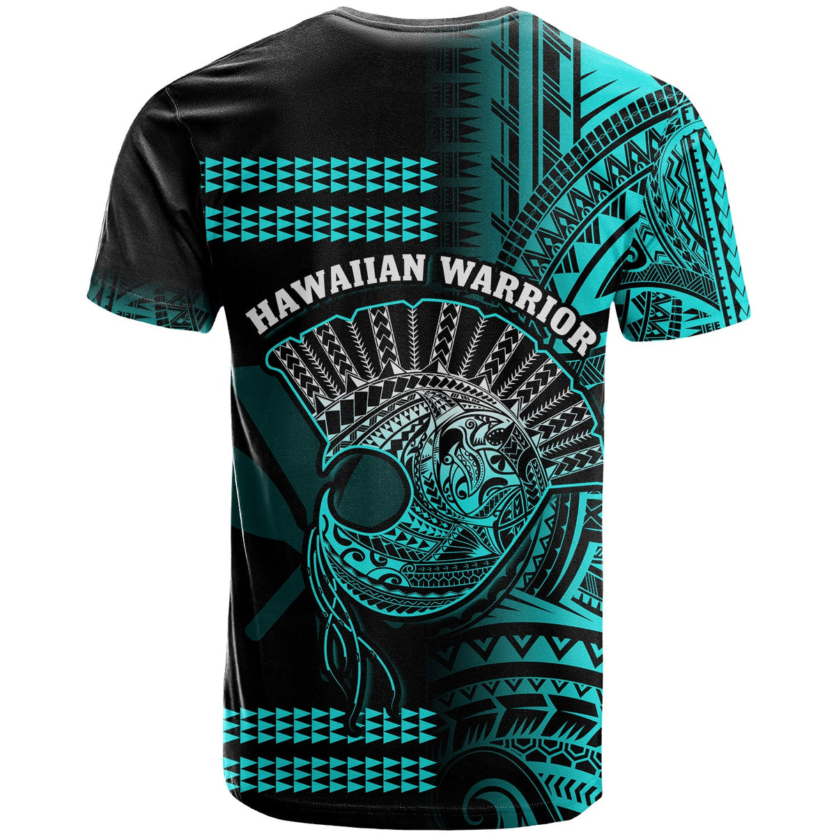 Hawaii T Shirt Kakau Warrior Helmet Gradient Turquoise Polynesian LT14 - Polynesian Pride
