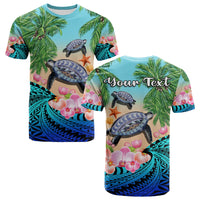 Custom Polynesian Turtle Coconut Tree and Orchids T Shirt LT14 Adult Blue - Polynesian Pride