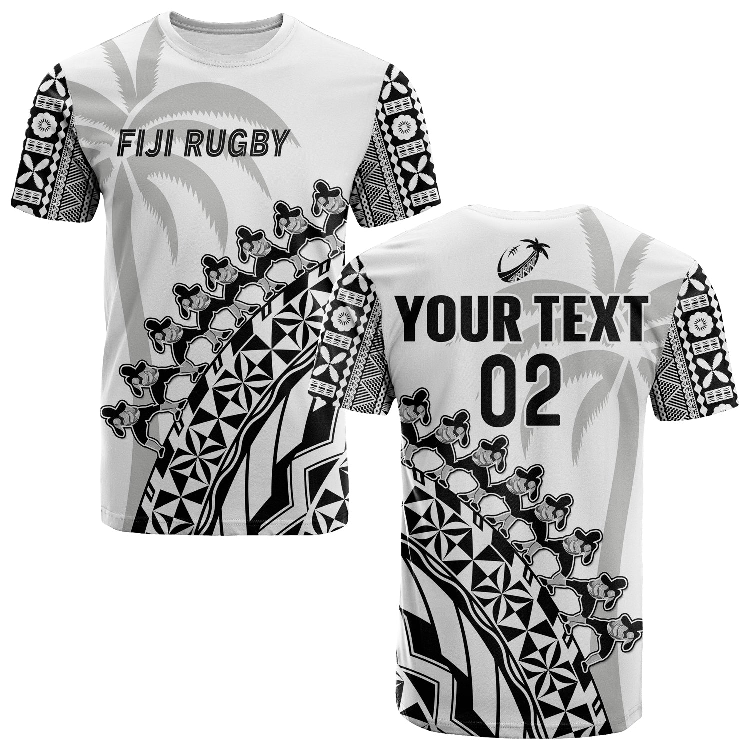 (Custom Text and Number) Fiji Rugby T Shirt Fijian Cibi Dance Tapa Pattern White LT14 Adult White - Polynesian Pride