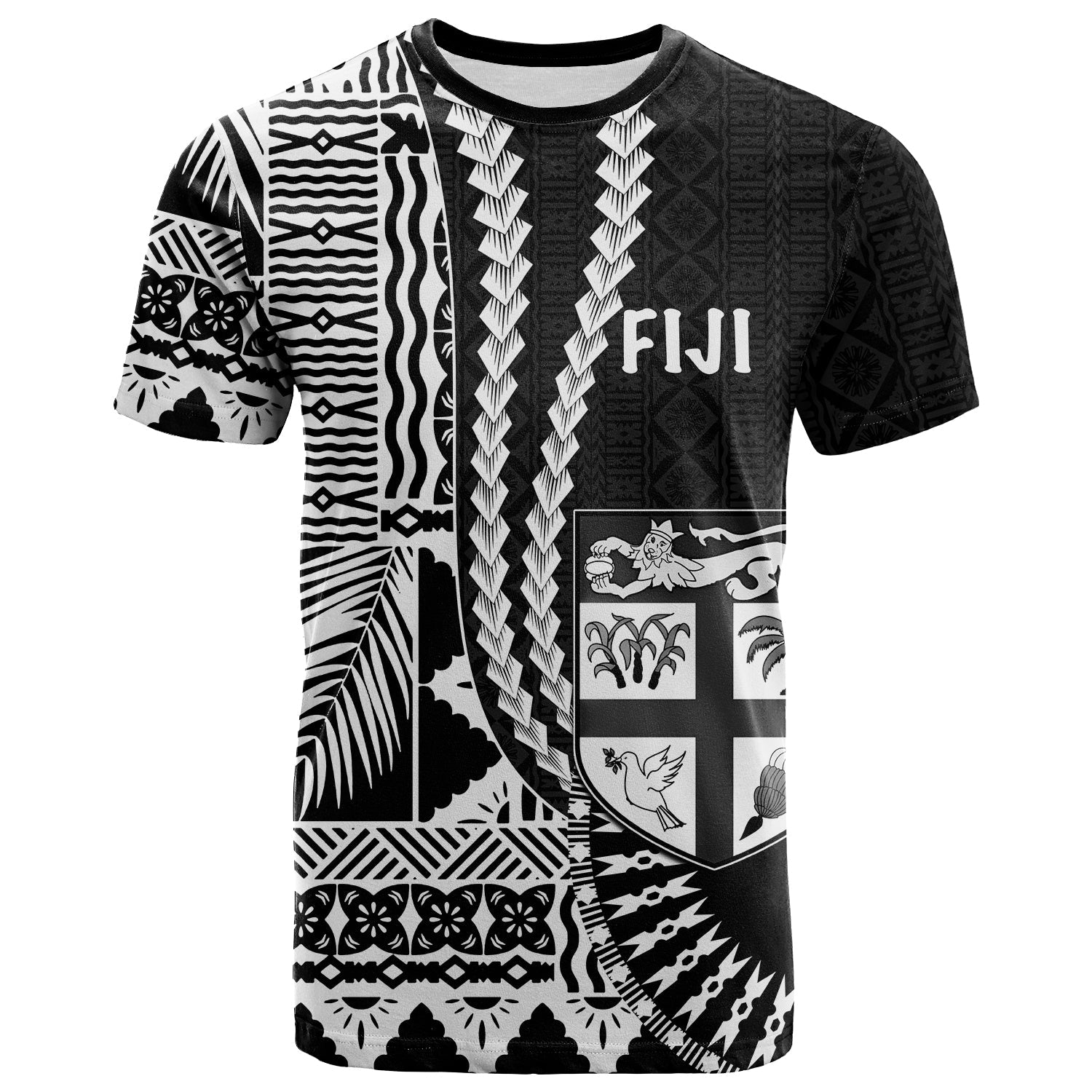 Custom Fiji T Shirt Masi Tapa Patterns Black Style LT6 Black - Polynesian Pride