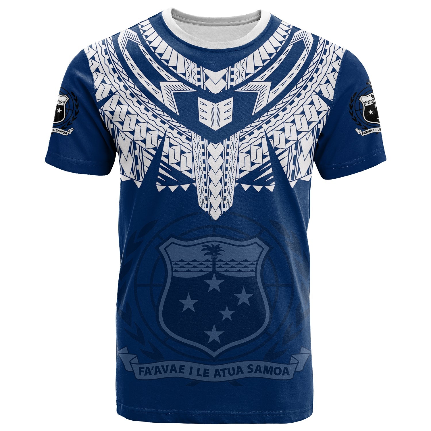 Samoa Independence Day Tribal Tattoo Coat Of Arms T Shirt No.3 LT6 Blue - Polynesian Pride