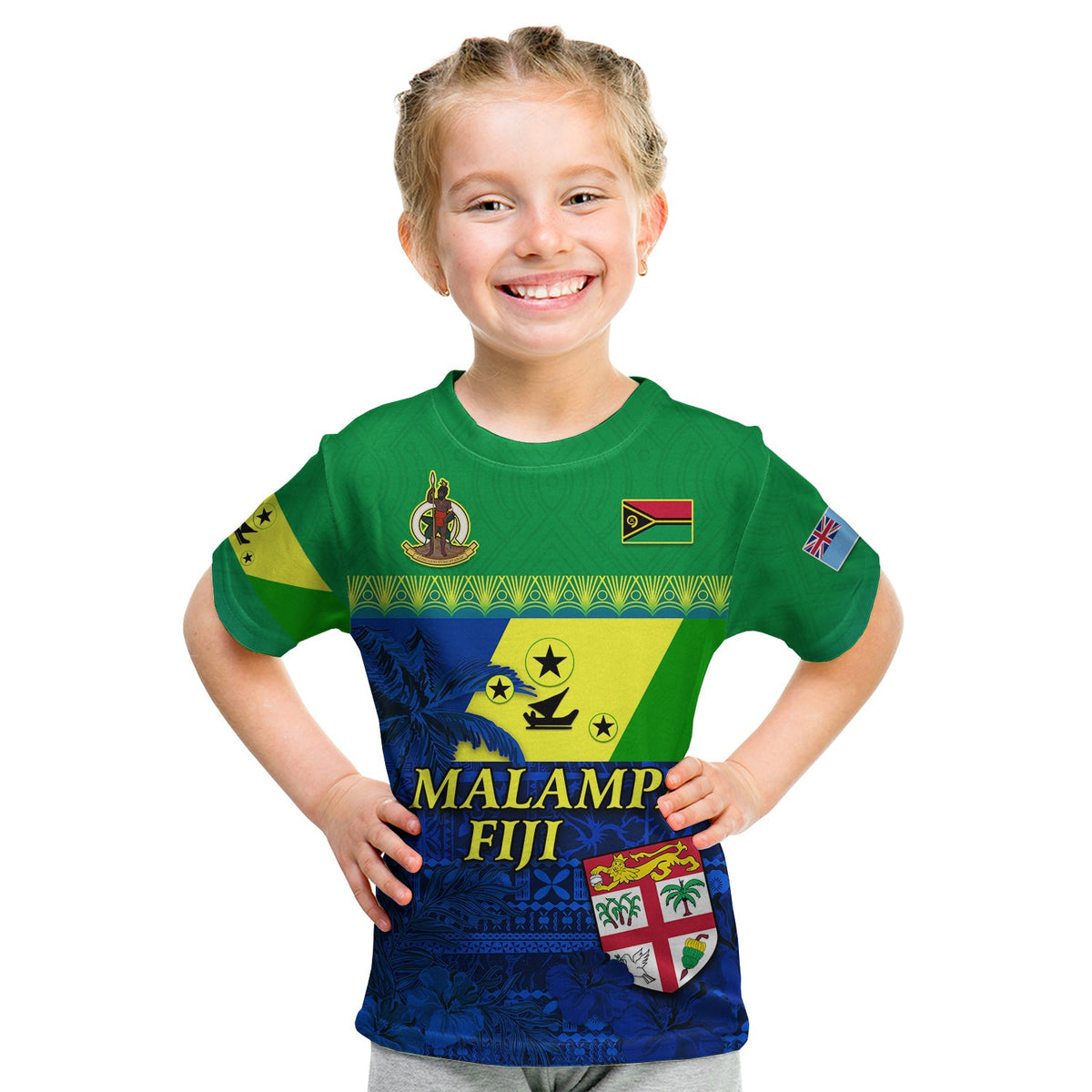 (Custom Personalised) Malampa Fiji Day T Shirt KID Vanuatu Polynesia mix Flowers LT13 - Polynesian Pride