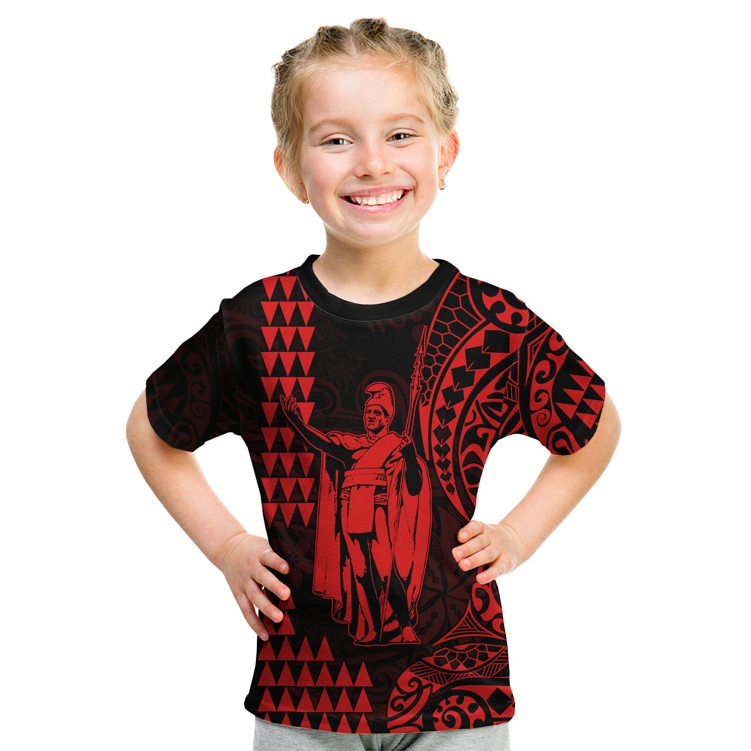 Hawaii Day Kakau T Shirt KID Proud To Be Hawaiian Red King Kamehameha and Kanaka Maoli LT13 - Polynesian Pride