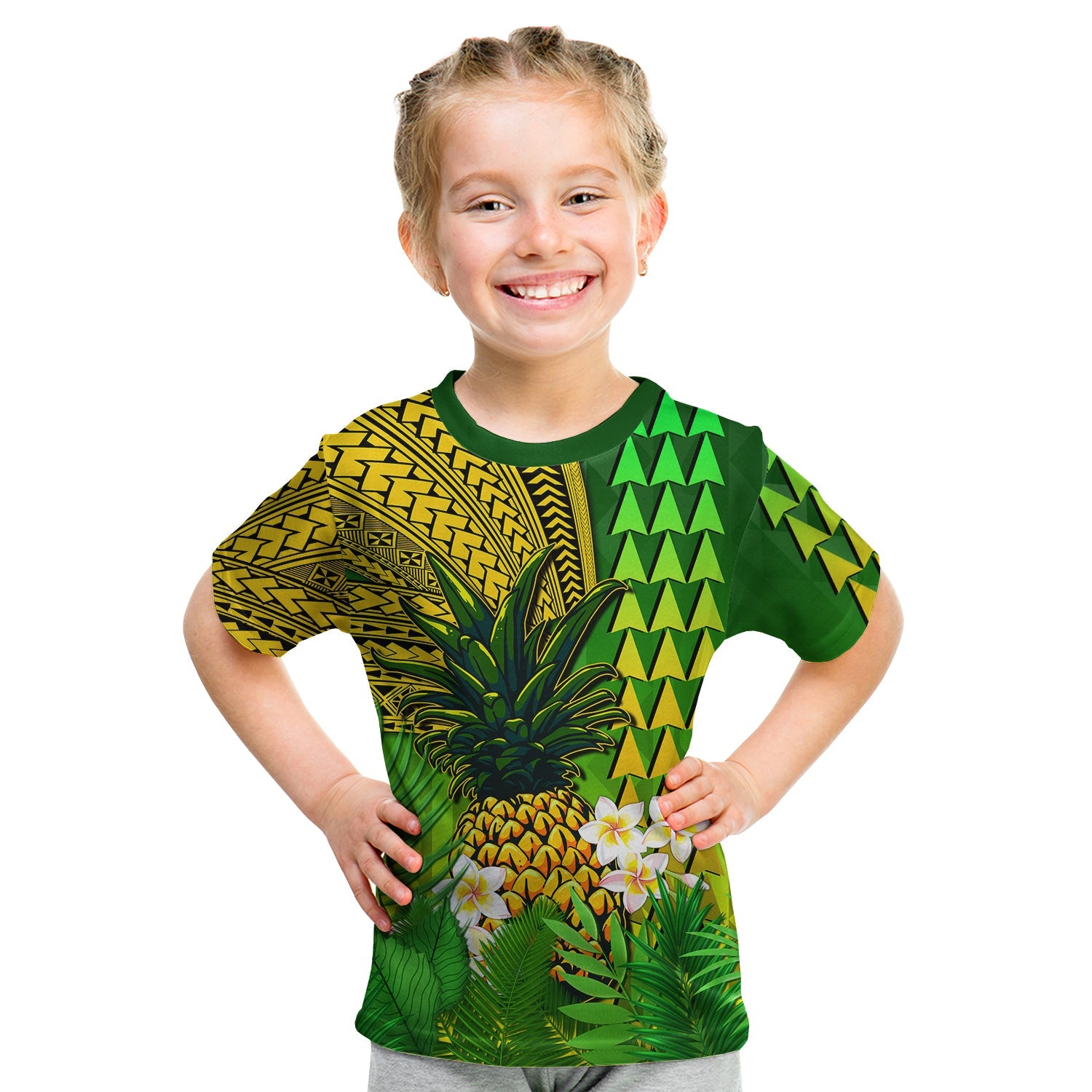 Hawaii Pineapple T Shirt KID Plumeria Frangipani Mix Tribal Pattern LT13 - Polynesian Pride