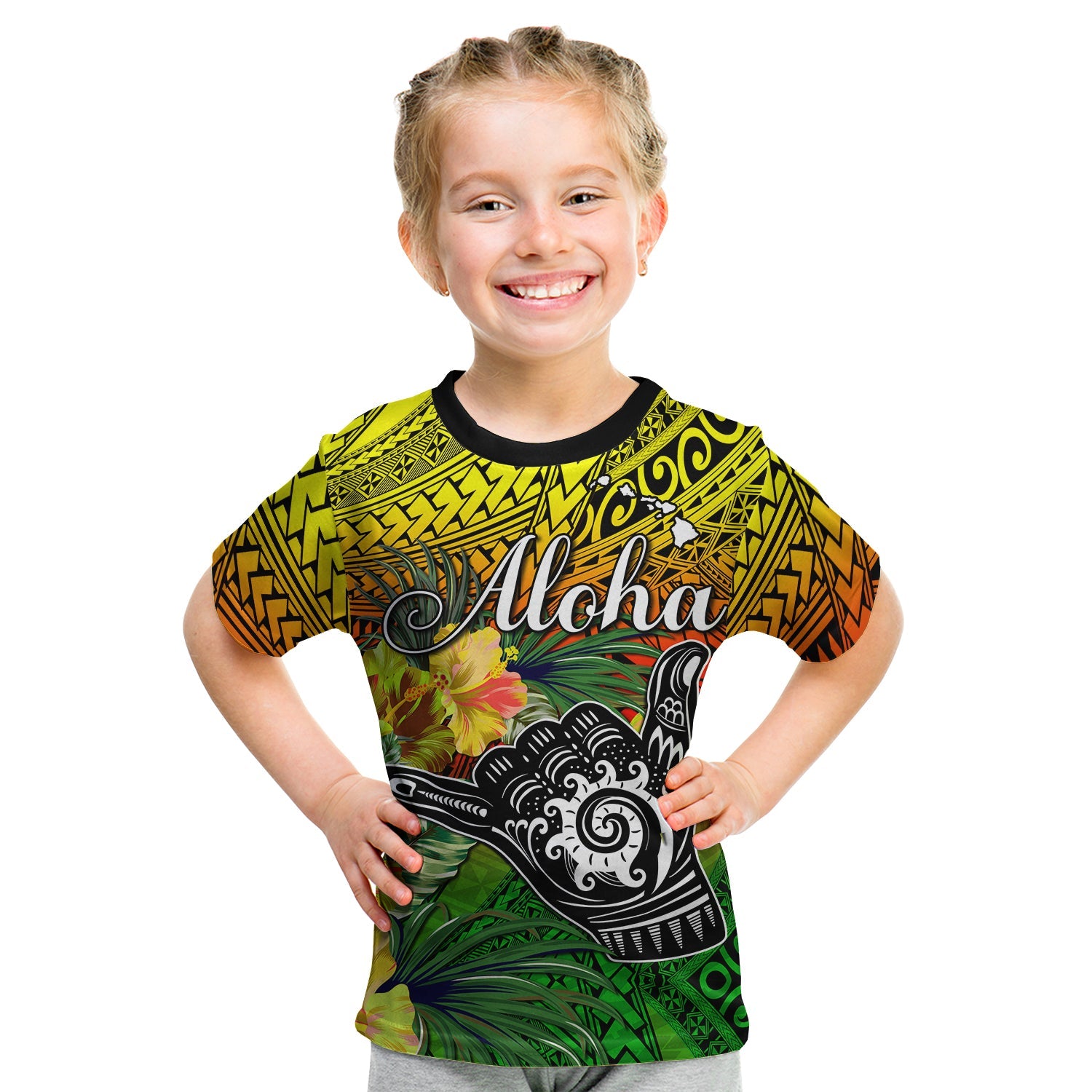 The Shaka Hawaii T Shirt KID Tropical Flowers Reggae Version LT13 Youth XL Size14 - Polynesian Pride