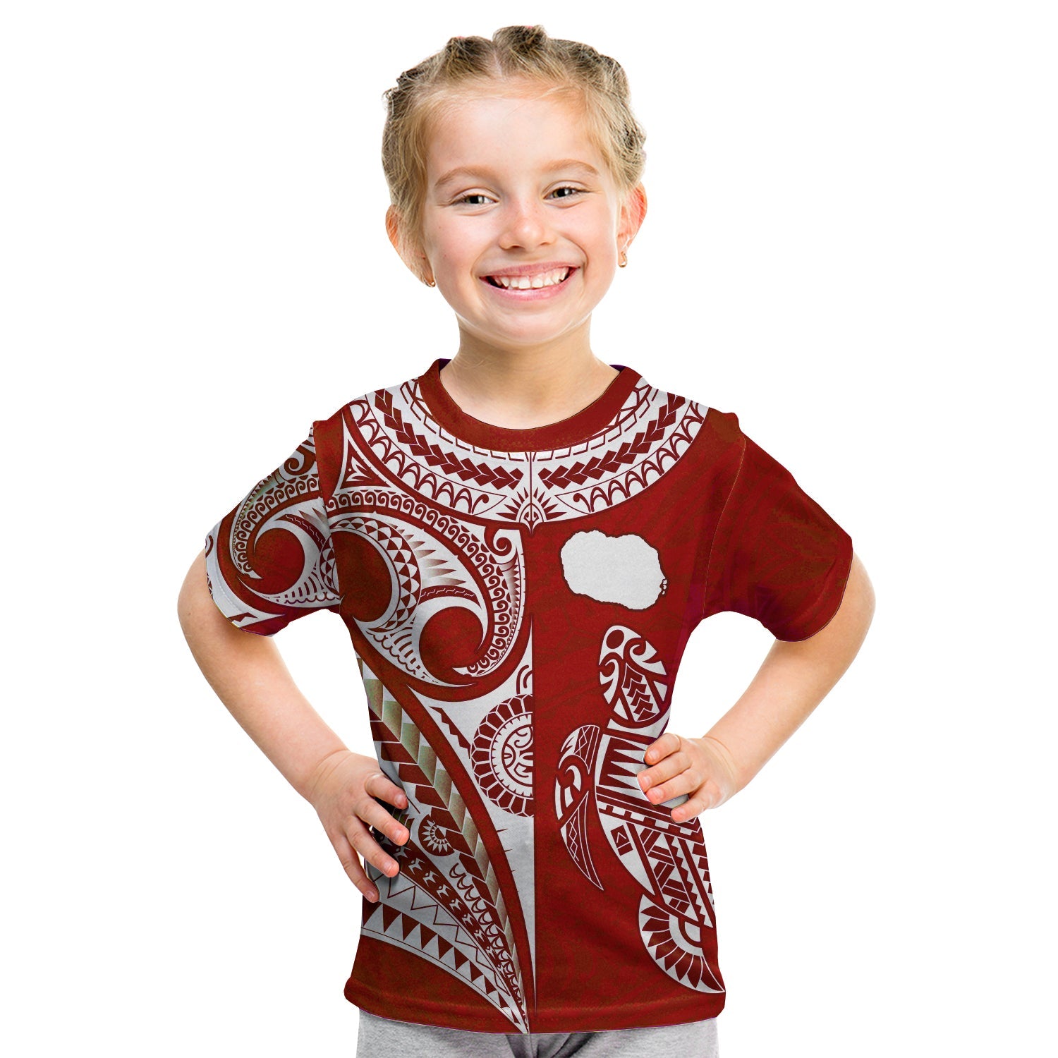 Rarotonga Cook Islands T Shirt KID Turtle and Map Style Red LT13 - Polynesian Pride