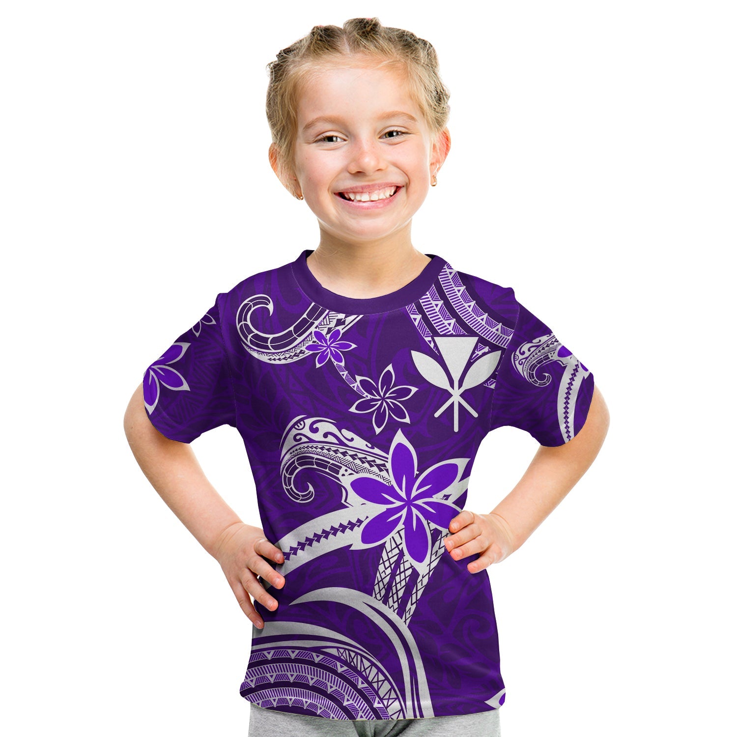 (Custom Personalised) Hawaii Flowers Wave T Shirt KID Kanaka Maoli Purple Polynesian LT13 Youth XL Size14 - Polynesian Pride