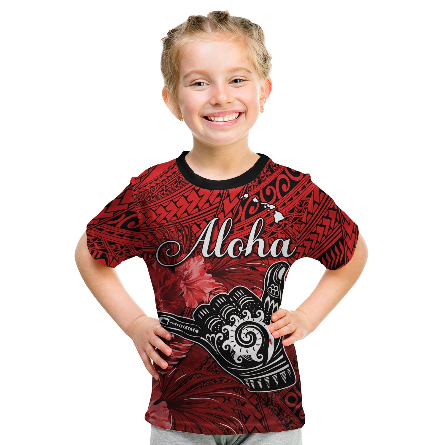 The Shaka Hawaii T Shirt KID Tropical Flowers Red Version LT13 Youth XL Size14 - Polynesian Pride